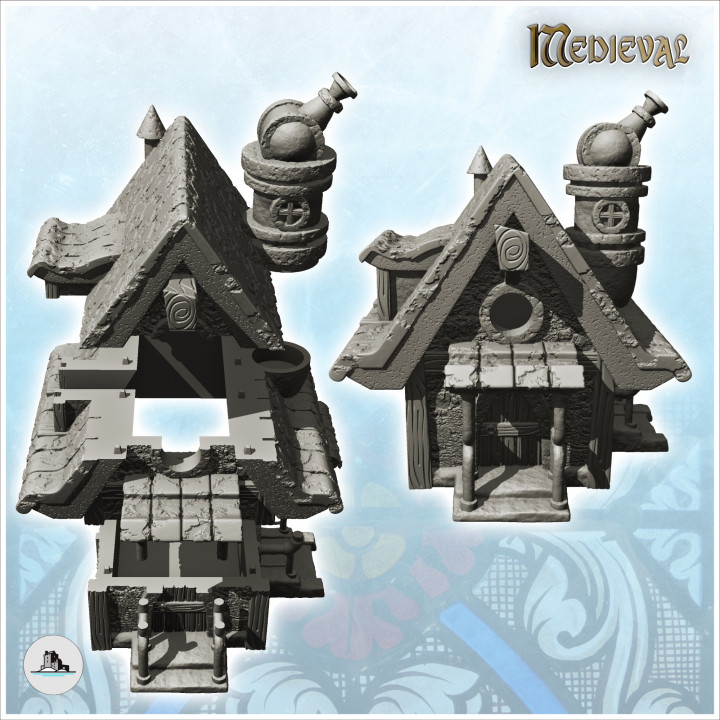 Medieval observatory with chimney exit and entrance under canopy (9) - Medieval Fantasy Magic Feudal Old Archaic Saga 28mm 15mm image