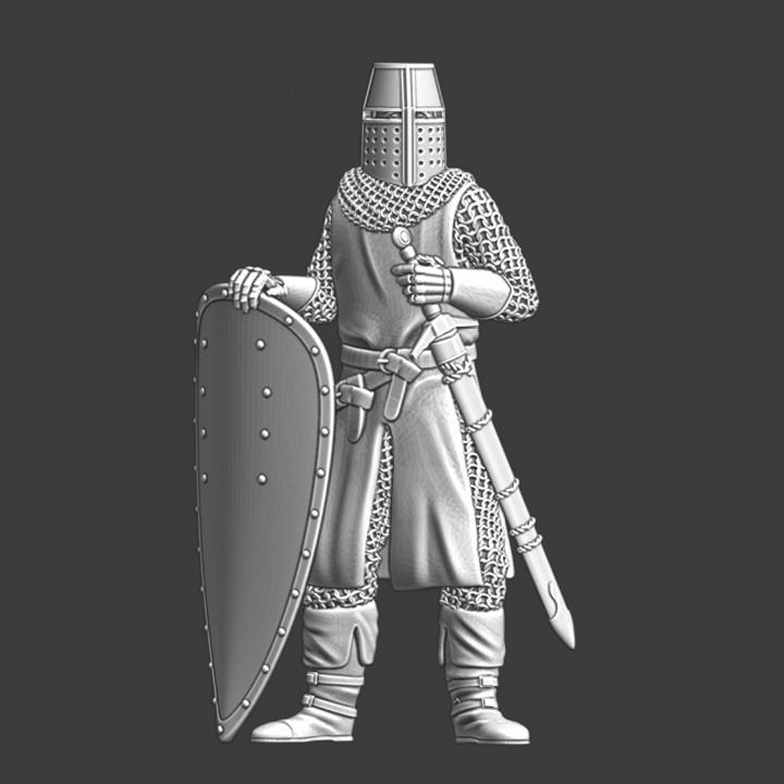 Medieval knight resting, hand on sword image