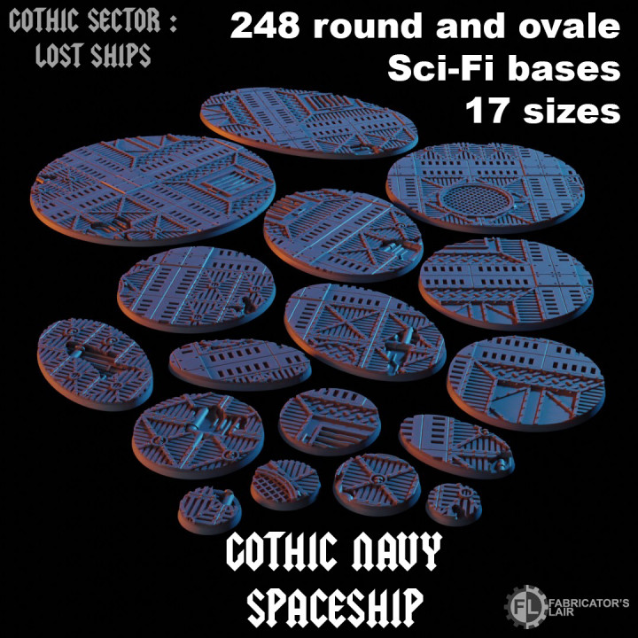 Gothic Navy Spaceship - 248 ROUND AND OVALE SCI-FI BASES 17 SIZES image