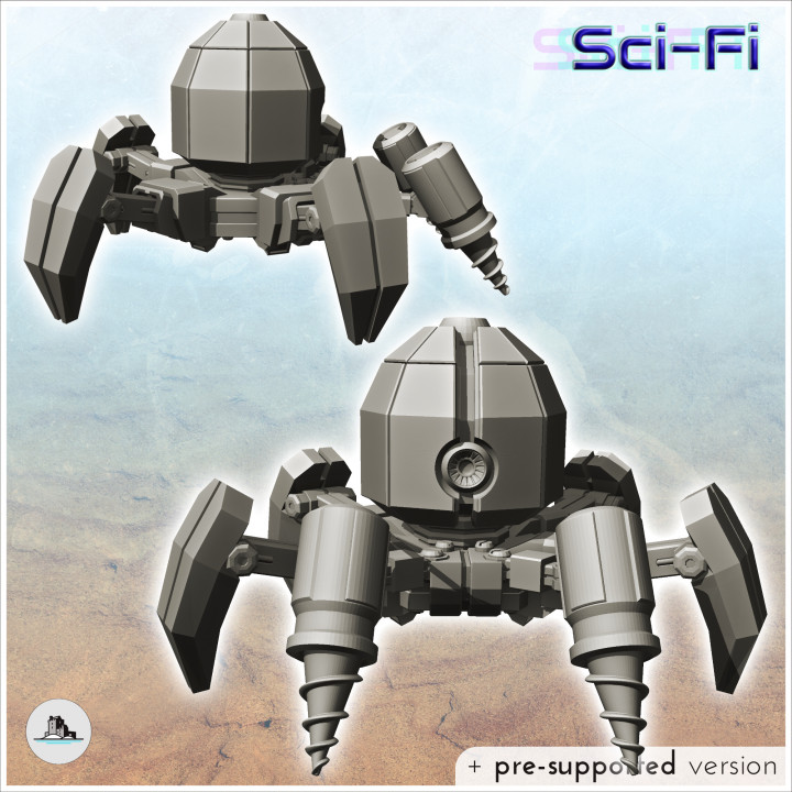 Mining spider robot with double drill and legs (3) - Future Sci-Fi SF Post apocalyptic Tabletop Scifi Wargaming Planetary exploration RPG Terrain image