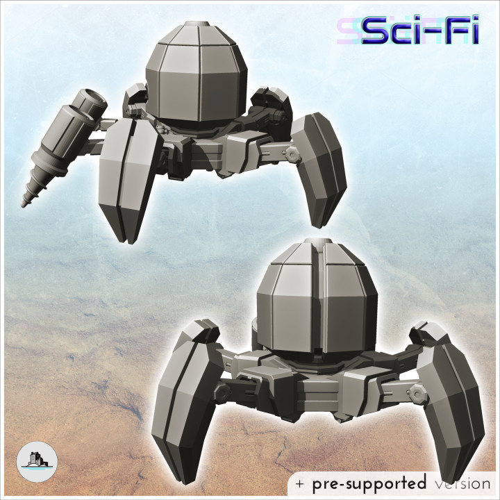 Mining spider robot with double drill and legs (3) - Future Sci-Fi SF Post apocalyptic Tabletop Scifi Wargaming Planetary exploration RPG Terrain image