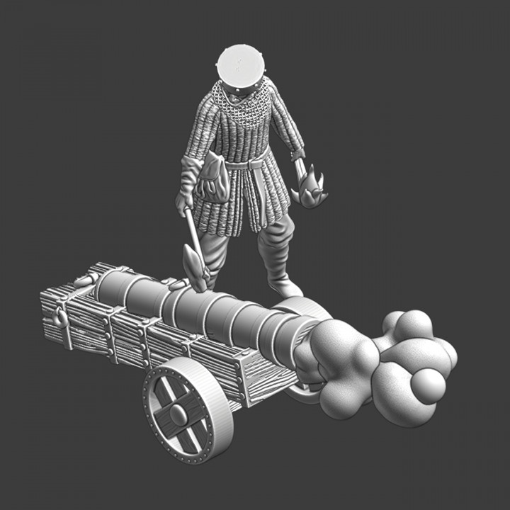 3D Printable Medieval cannon/bombard firing by Northern Crusades Miniatures
