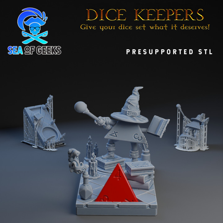 Dice Keepers - D4 Wizard miniature & polyhedral dice stand image
