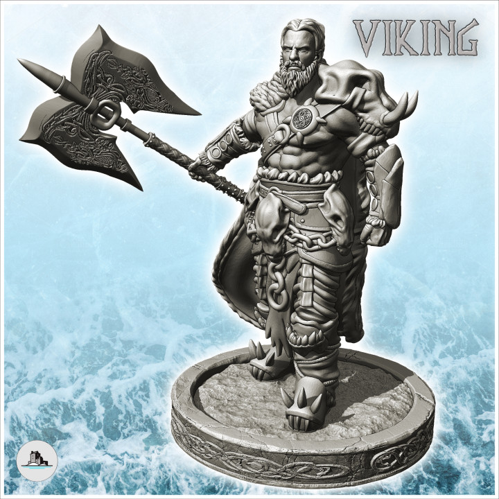 Viking warrior with beard, chains, and double-edged heavy axe (25) - North Northern Norse Nordic Saga 28mm 20mm 15mm image