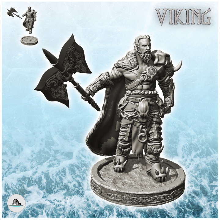 Viking warrior with beard, chains, and double-edged heavy axe (25) - North Northern Norse Nordic Saga 28mm 20mm 15mm image