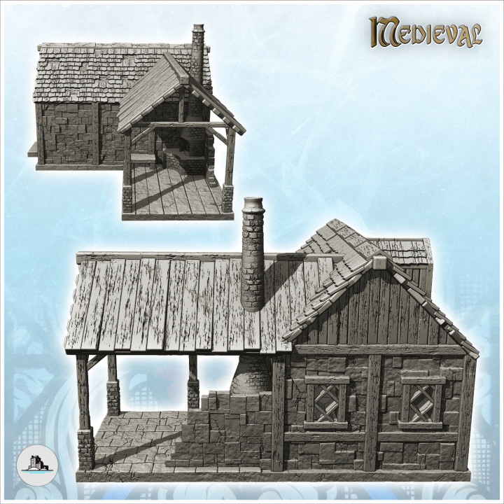 3D Printable Medieval blacksmith house with forge, chimney and awning ...