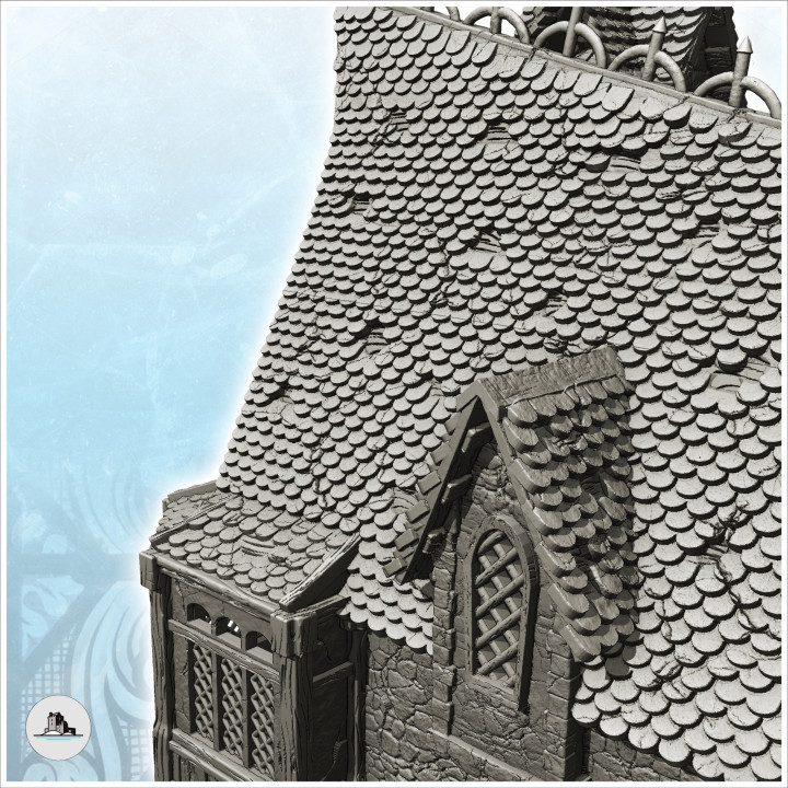 Large medieval manor with entrance awning, large windows and tile roof (17) - Medieval Gothic Feudal Old Archaic Saga 28mm 15mm image