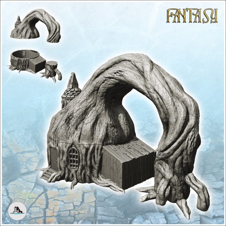 Mystical medieval tree trunk cabin with annex (21) - Medieval Gothic Feudal Old Archaic Saga 28mm 15mm image