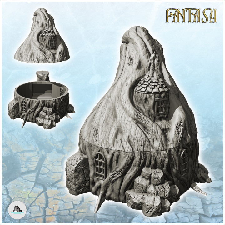 Mystical medieval tree trunk cabin with annex (21) - Medieval Gothic Feudal Old Archaic Saga 28mm 15mm image
