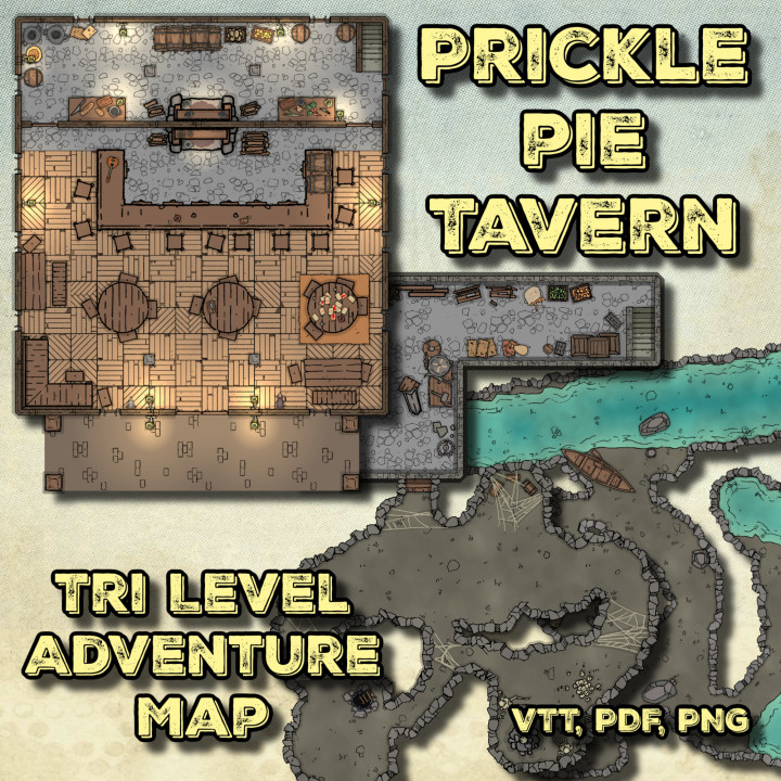 Prickle Pie Tavern - Tri Level Adventure Map - VTT, PDF, PNG image