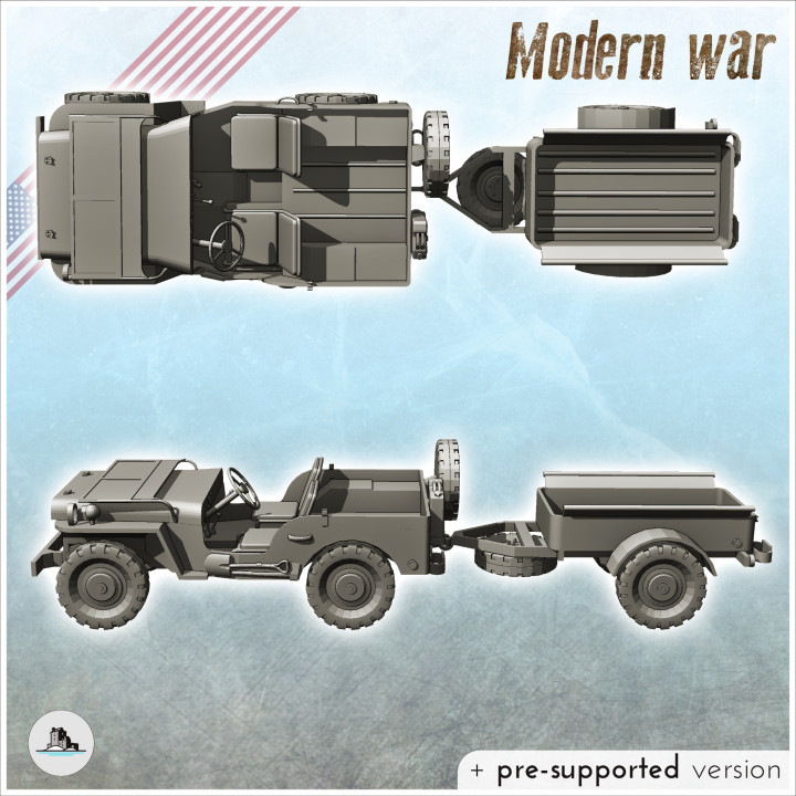 Jeep Willys MB truck with trailer - USA US Army Cold War America WW2 Normandy Era Iron Curtain Warfare Crisis Conflict image