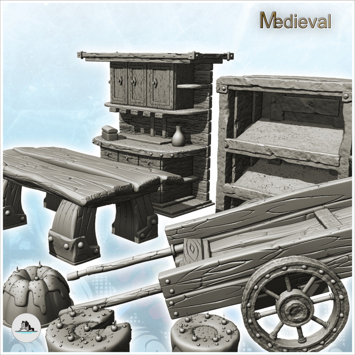 Bakery interior set with fireplace and shelves (2) - Medieval Gothic Feudal Old Archaic Saga 28mm 15mm