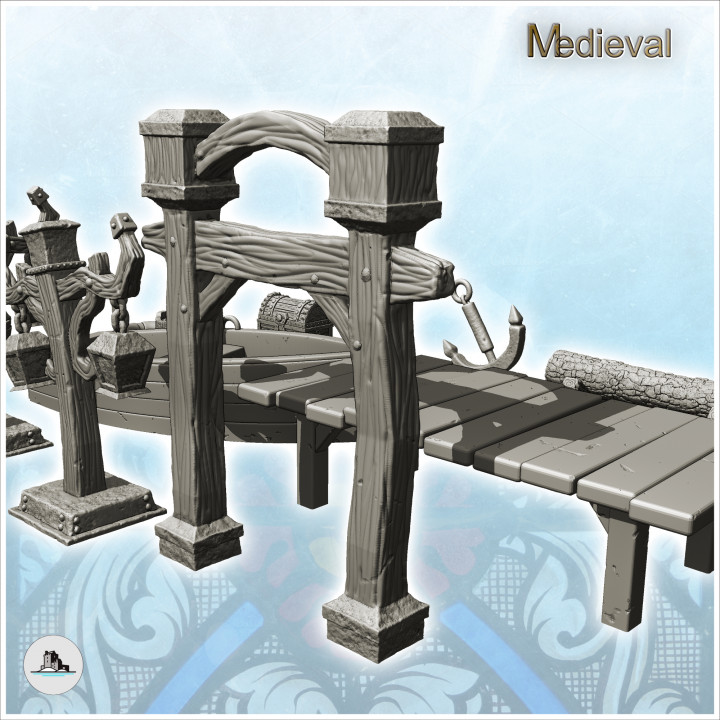 Fish shop accessory set with boat and exterior lights (3) - Medieval Gothic Feudal Old Archaic Saga 28mm 15mm image
