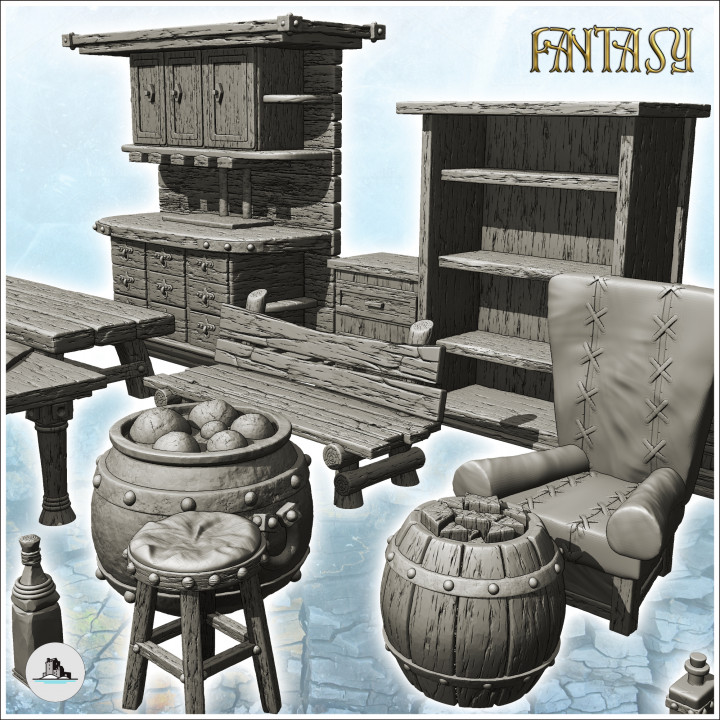 Potions store interior set with cauldrons and vials (4) - Medieval Gothic Feudal Old Archaic Saga 28mm 15mm