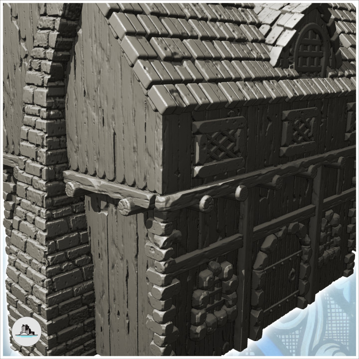 Medieval wooden house with large terrace and fireplace (14) - Medieval Gothic Feudal Old Archaic Saga 28mm 15mm