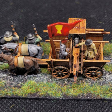 Picture of print of Medieval Hussite War wagon firing w. crew