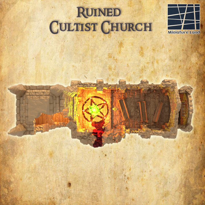 Ruined Cultist Church - Tabletop Terrain - 28 MM image