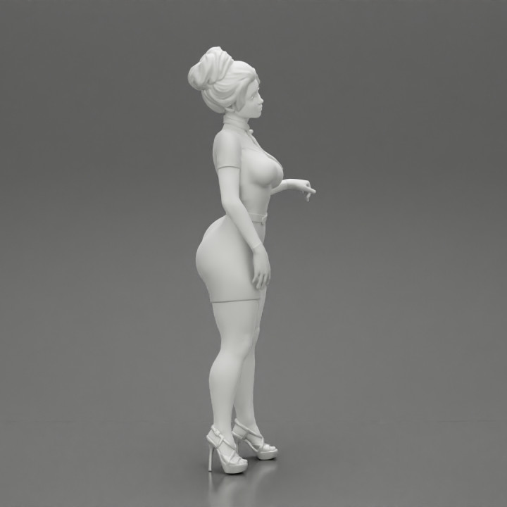Contented Attractive Elegant Stewardess Posing