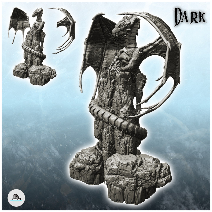 Winged dragon clinging to a scaled rock (20) - Medieval Dark Chaos Animal Beast Undead Tabletop Terrain image