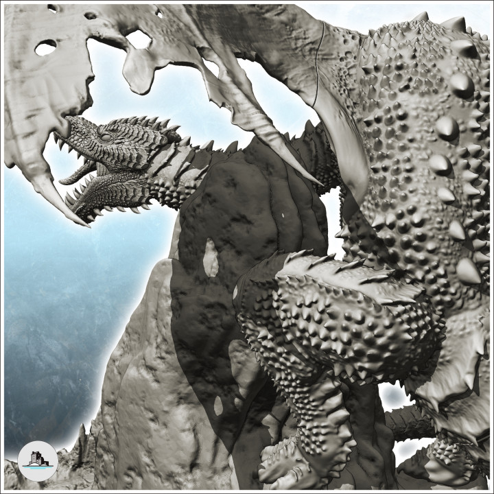 Dragon on rocky promontory with damaged wings and protecting nest with eggs (22) - Medieval Dark Chaos Animal Beast Undead Tabletop Terrain image