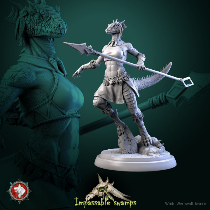 Lizardfolk woman lizard warriors set 6 miniatures 32mm pre-supported