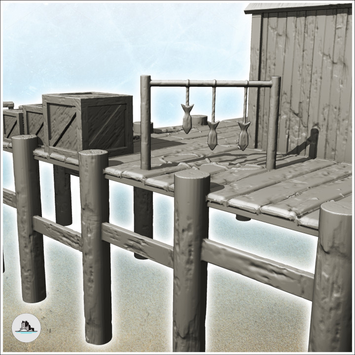 Wooden dock with warehouse building and crates (11) - Pirate Jungle Island Beach Piracy Caribbean Medieval Skull Renaissance