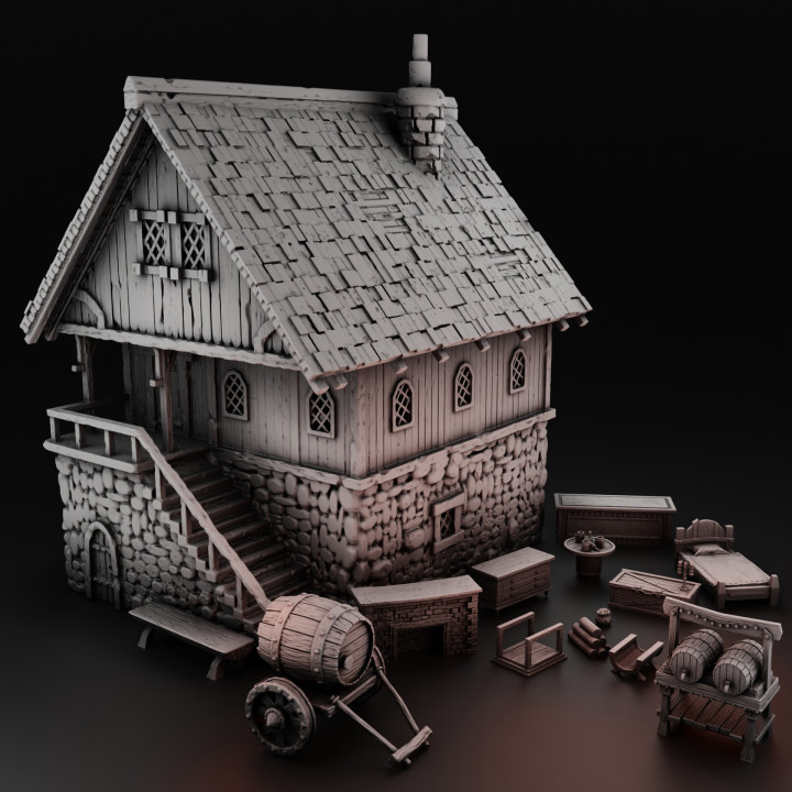 3D Printable Medieval tavern with interior by Creator