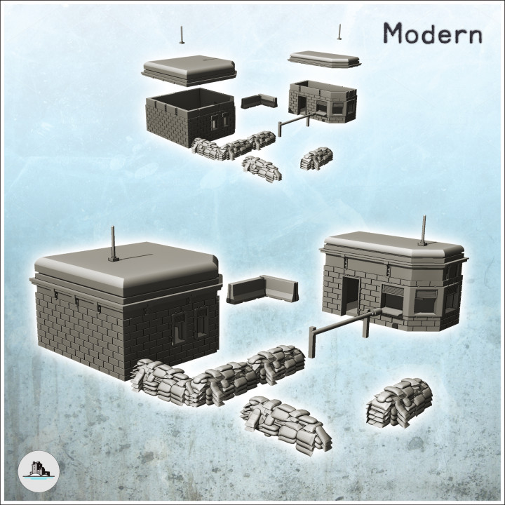 Modern military checkpoint with double bunkers, fence and sandbags (9) - Cold Era Modern Warfare Conflict World War 3 image