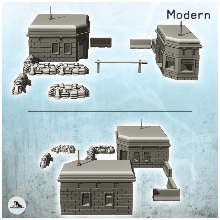 Modern military checkpoint with double bunkers, fence and sandbags (9) - Cold Era Modern Warfare Conflict World War 3 image