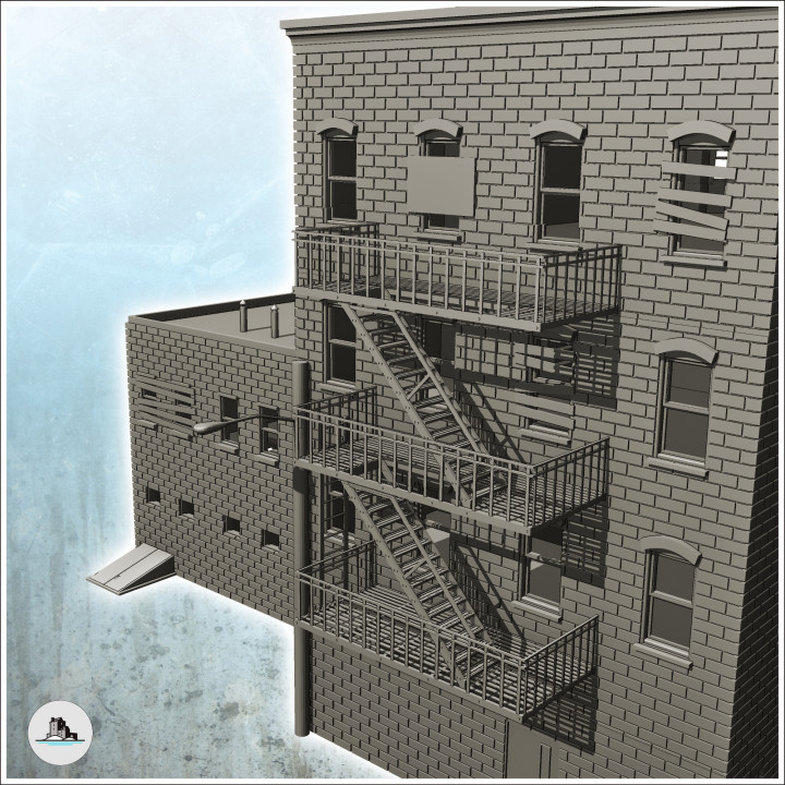 Large brick residential building with flat roof and lamp post (12) - Cold Era Modern Warfare Conflict World War 3