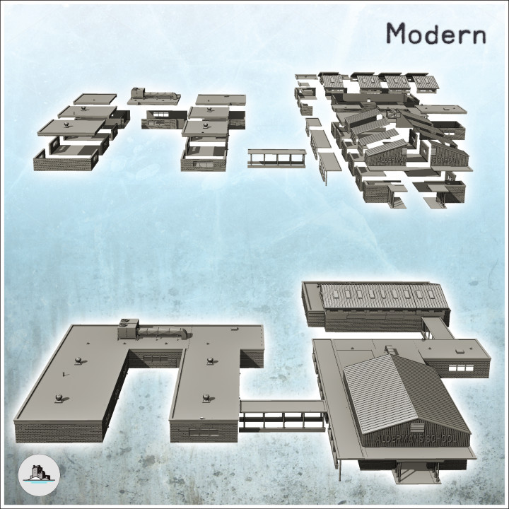 Large modern school complex "Aldermans school" with multiple buildings  - Cold Era Modern Warfare Conflict World War 3 image