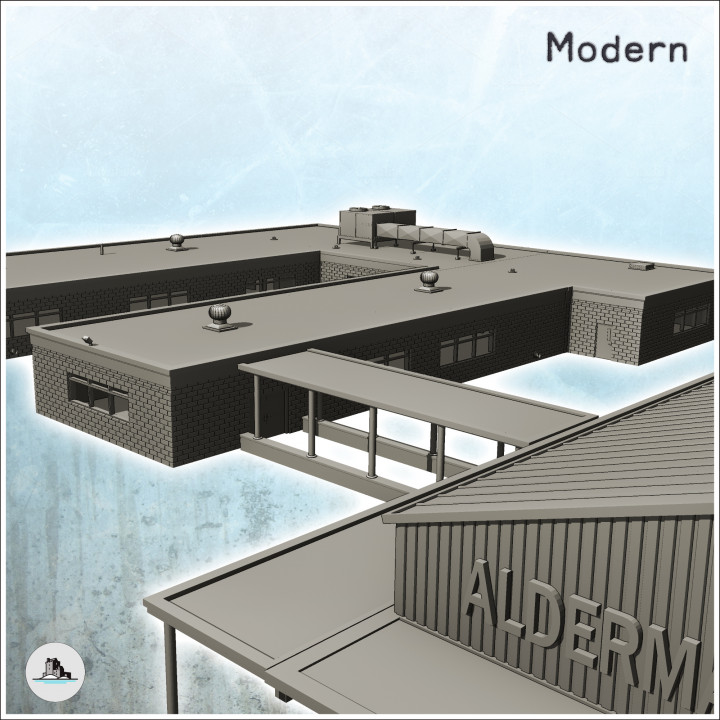 Large modern school complex "Aldermans school" with multiple buildings  - Cold Era Modern Warfare Conflict World War 3