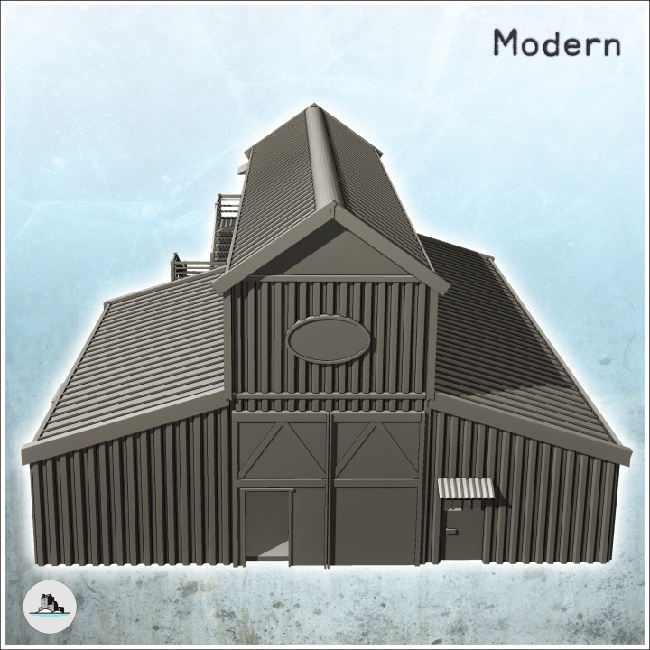 Large modern warehouse with exterior stairs and multiple access doors (20) - Cold Era Modern Warfare Conflict World War 3 image