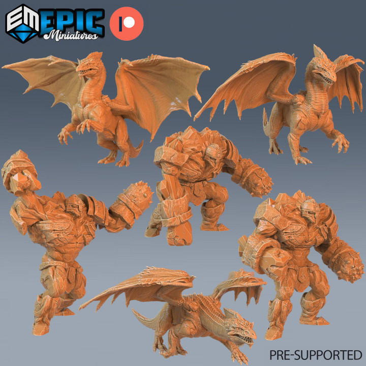 Ice Dragon & Golem Team Set / Legendary Drake & Frozen Giant Construct / Arctic Guard / Mountain Winter Encounter / Evil Dragonborn / Draconic Army image