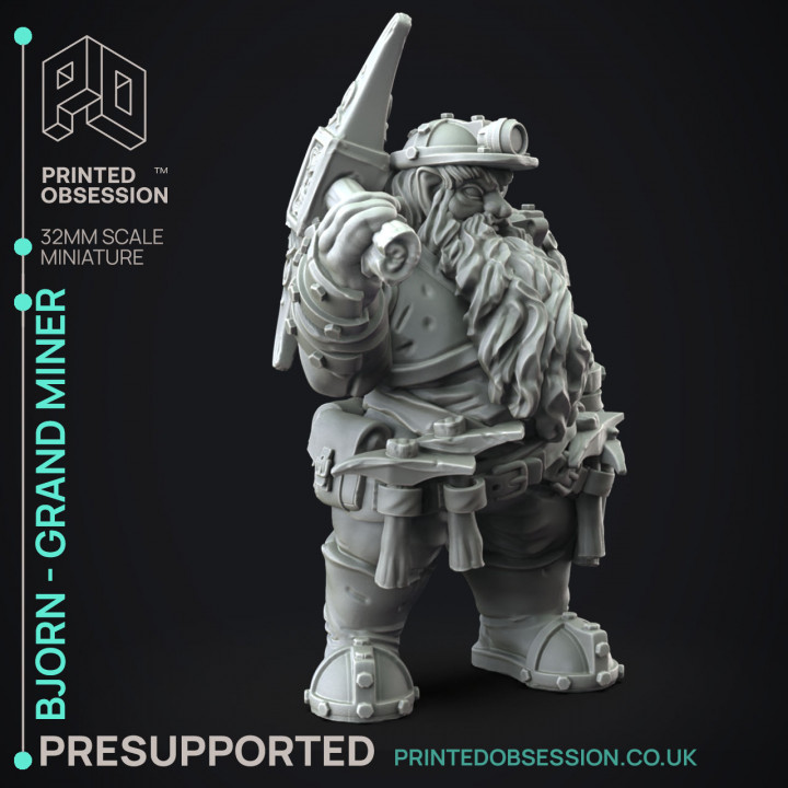 Bjorn - Grandminer - Flesh of Gold - PRESUPPORTED - Illustrated and Stats - 32mm scale