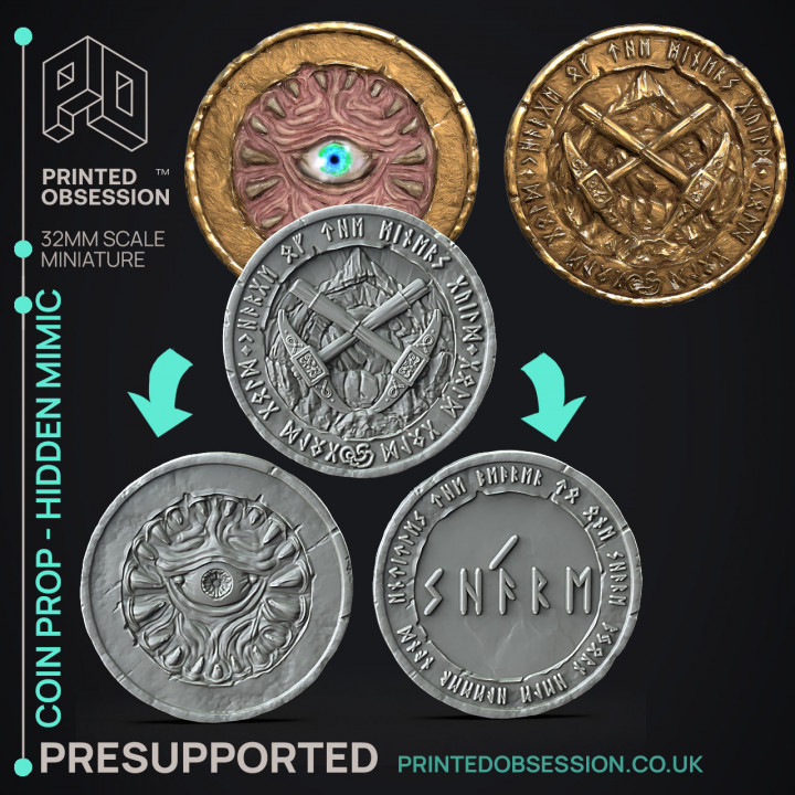 Mimic Coin - Prop -  PRESUPPORTED - Illustrated and Stats - 32mm scale image