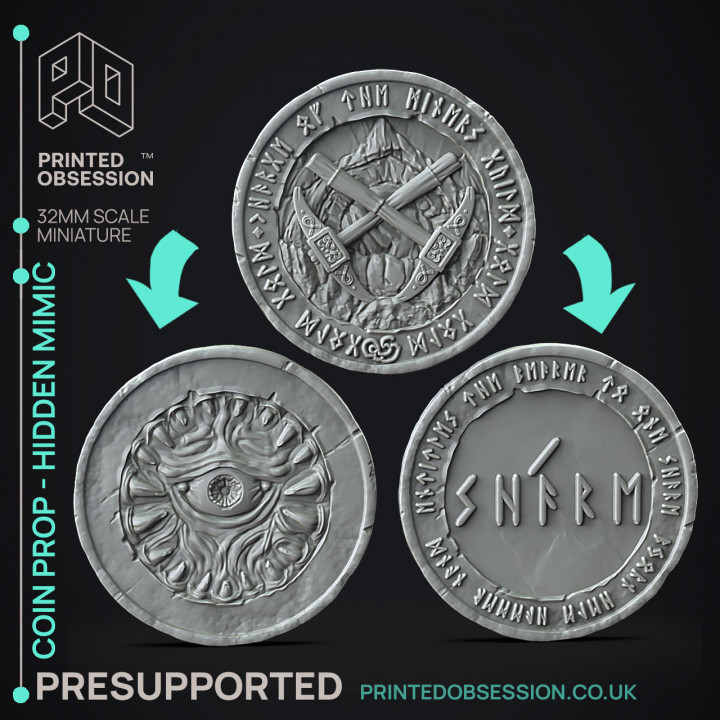 Mimic Coin - Prop -  PRESUPPORTED - Illustrated and Stats - 32mm scale image