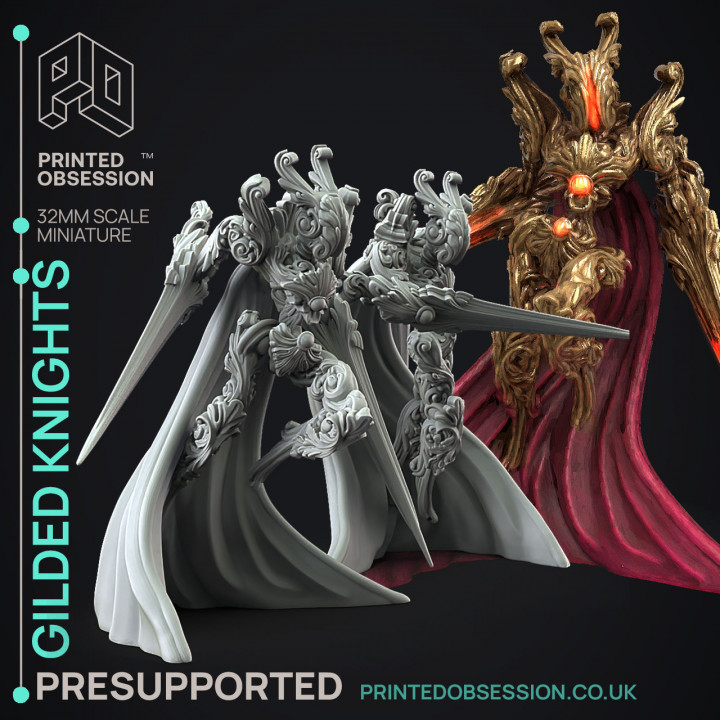 Gilded Knights - Flesh of Gold -  PRESUPPORTED - Illustrated and Stats - 32mm scale image