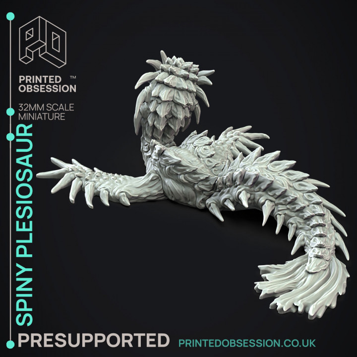 Spiny Plesiosaur - Large Monster -  PRESUPPORTED - Illustrated and Stats - 32mm scale image