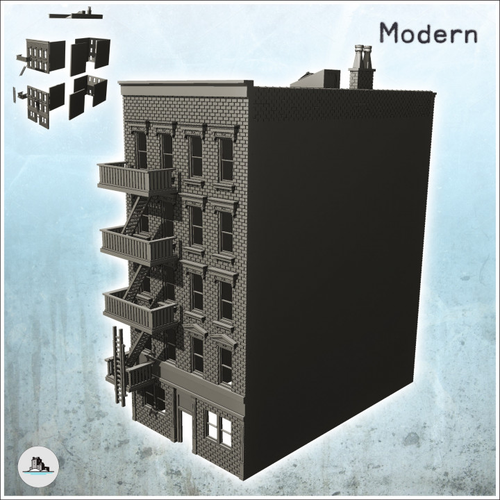 Four-story residential building with exterior escape ladders (1) - Cold Era Modern Warfare Conflict World War 3 image