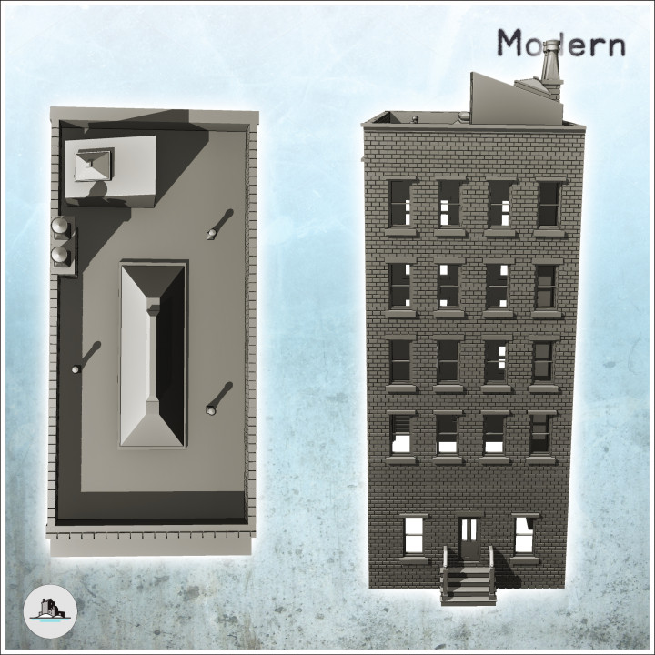 Modern brick building with low wall and chimney (4) - Cold Era Modern Warfare Conflict World War 3 image