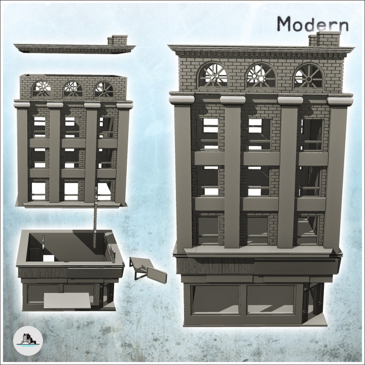 Brick corner building with first floor store and arched windows (12) - Cold Era Modern Warfare Conflict World War 3