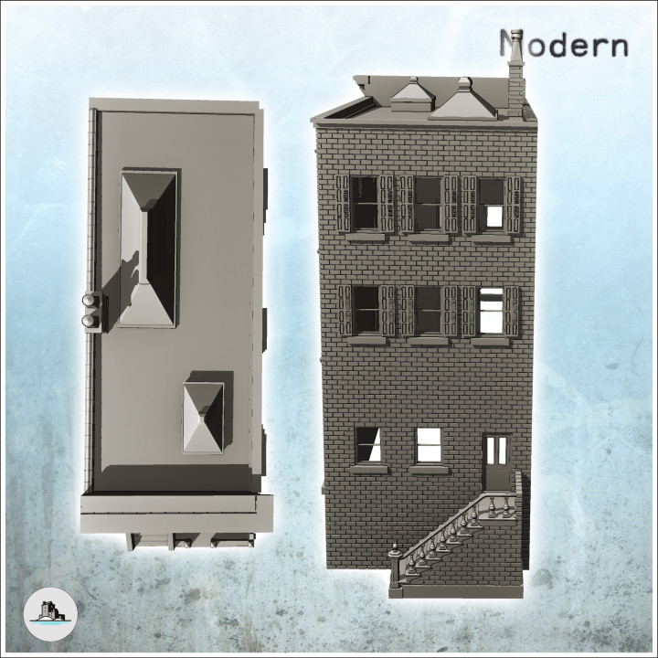 Modern brick building with chimney and staircase to the first floor (15) - Cold Era Modern Warfare Conflict World War 3