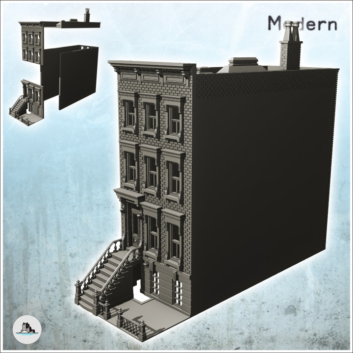 Modern brick building with pediment and staircase to the first floor (16) - Cold Era Modern Warfare Conflict World War 3 image