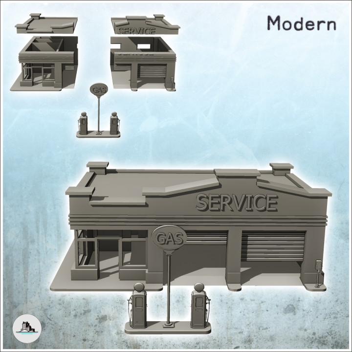 Modern gas station with garage doors and two gas pumps (22) - Cold Era Modern Warfare Conflict World War 3 image