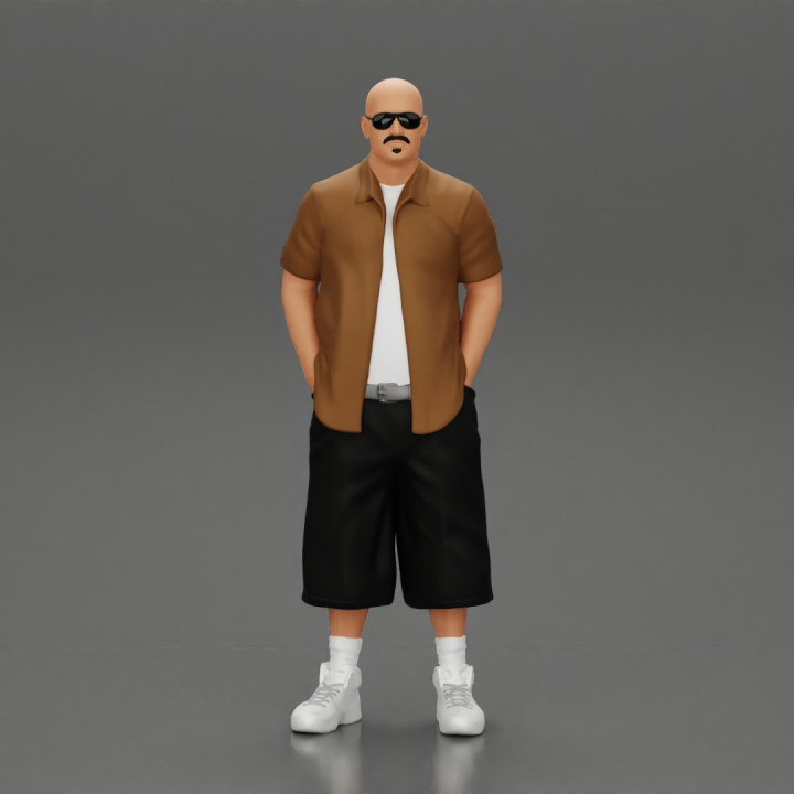 gangster standing in short and open shirt with sunglasses image
