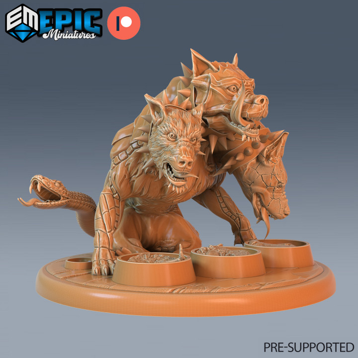 Cerberus & Hell Spawn Set / Three Headed Hellhound & Demon Minion / Hades Guard Dog & Evil Warrior / Abyss Encounter image