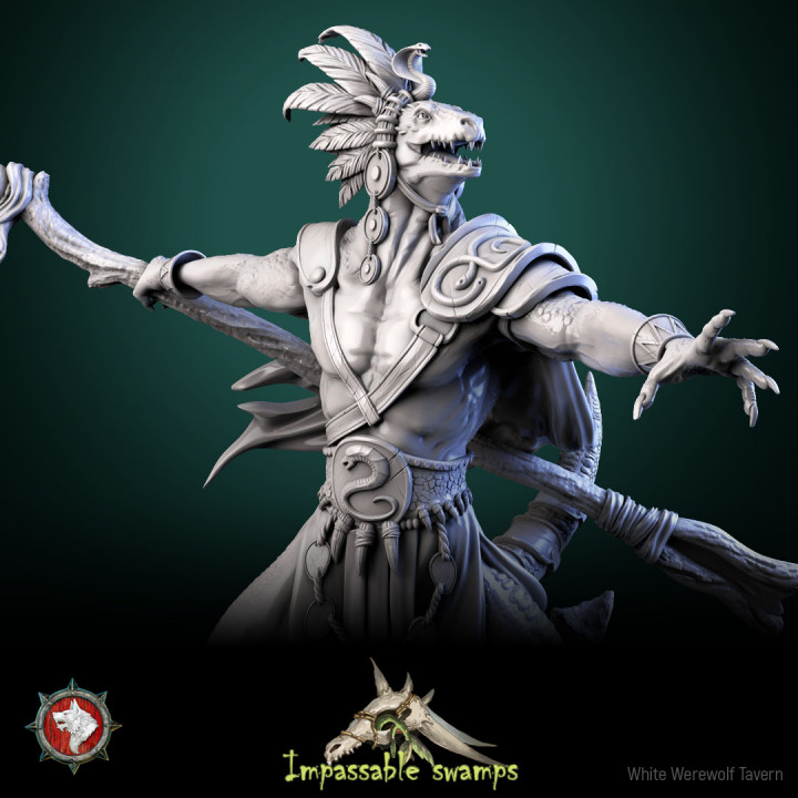 Lizardfolk Sorcerer 32mm and 75mm pre-supported image