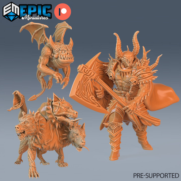 Devil Warlord - Cerberus - Hell Spawn Team A / Hell General & Three Headed Hellhound / Demon Warrior & Minion / Hades Guard Dog / Evil Lord / Abyss Encounter image