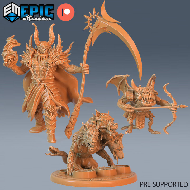 Devil Warlord - Cerberus - Hell Spawn Team C / Hell General & Three Headed Hellhound / Demon Warrior & Minion / Hades Guard Dog / Evil Lord / Abyss Encounter image